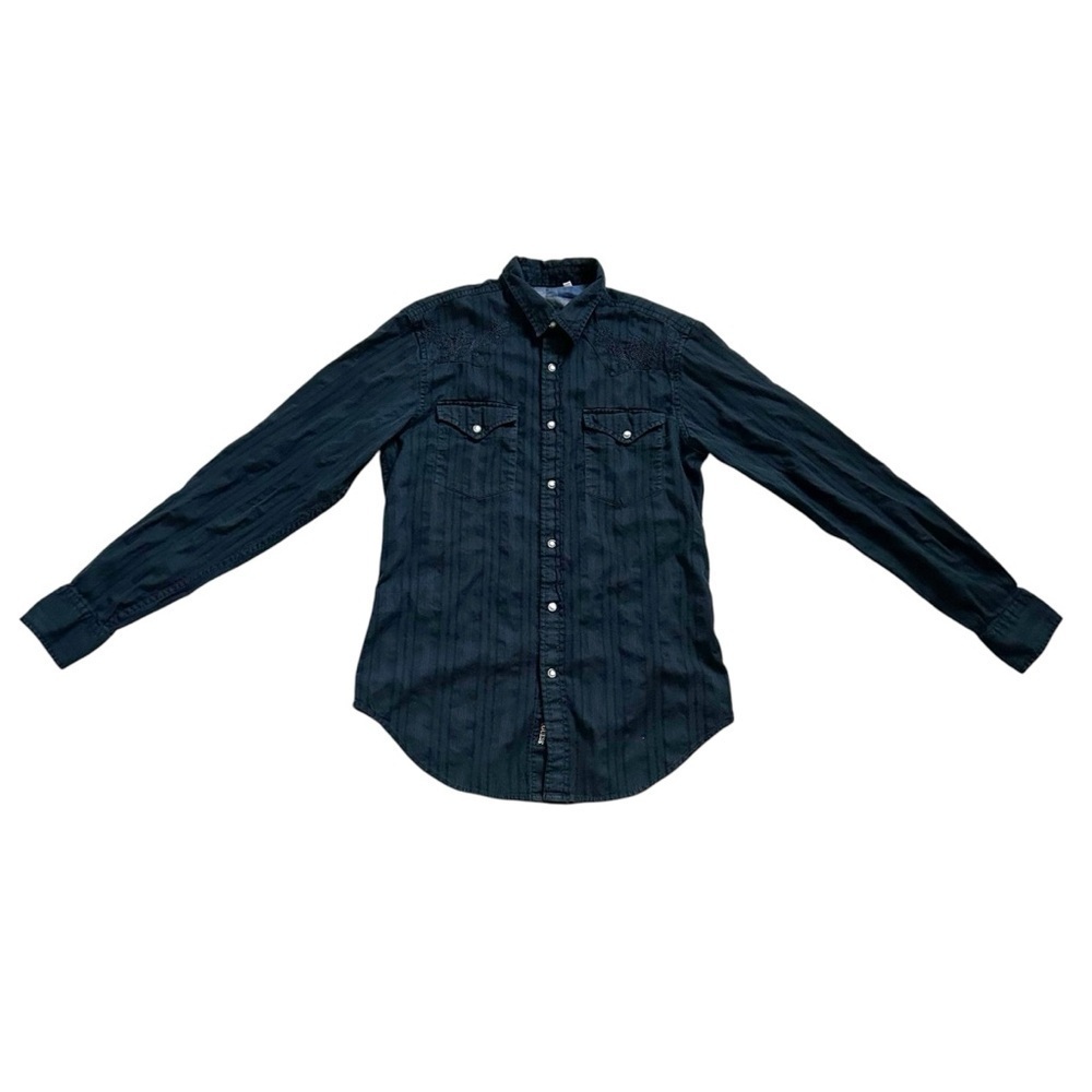 Guess Pearl Button Black Western Button Down Cotton Long-Sleeved Shirt